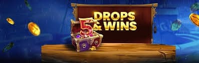 Drops and Wins promotional treasure chest with golden coins and bonus rewards